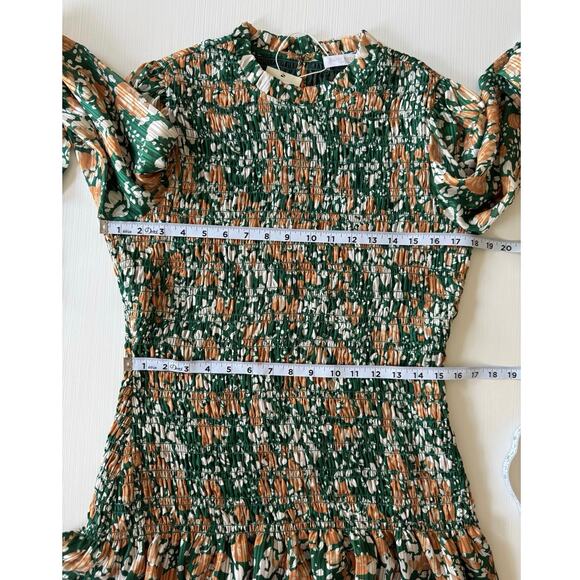 Ramy Brook NWT Lucia Green Floral Smocked Stretch Puff Sleeve Mini Dress Medium - Picture 10 of 14